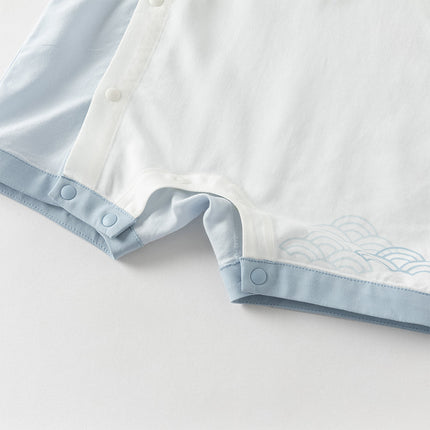 Baby Boys Summer Blue Chinese-style V-Neck Lightweight Rompers