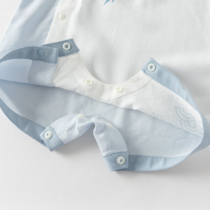 Baby Boys Summer Blue Chinese-style V-Neck Lightweight Rompers