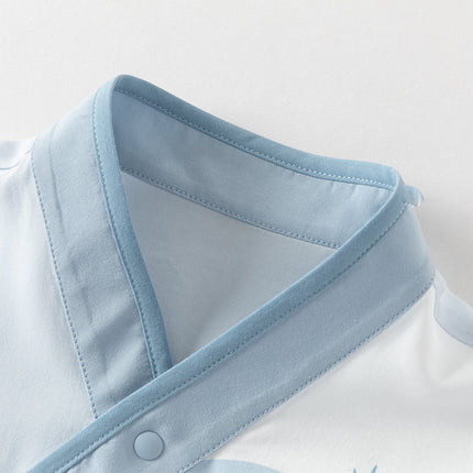 Baby Boys Summer Blue Chinese-style V-Neck Lightweight Rompers