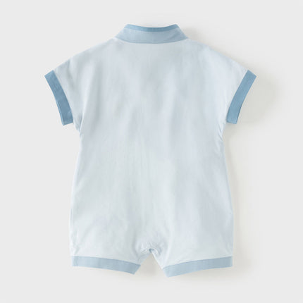 Baby Boys Summer Blue Chinese-style V-Neck Lightweight Rompers