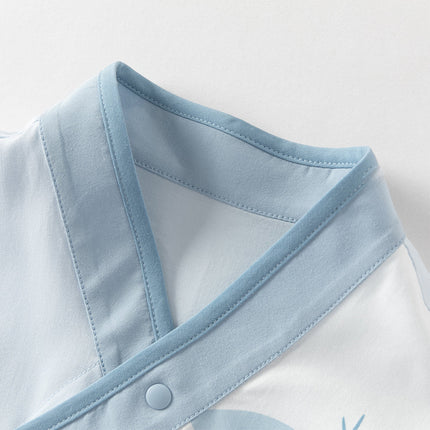 Baby Boys Summer Blue Chinese-style V-Neck Lightweight Rompers