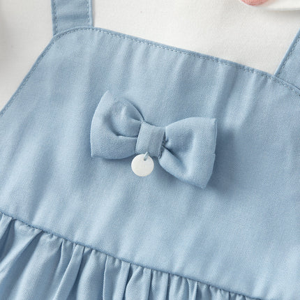 Toddler Girls Summer Beige Doll Collar College-style Fake-two-piece Dress