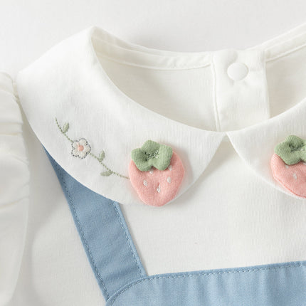 Toddler Girls Summer Beige Doll Collar College-style Fake-two-piece Dress