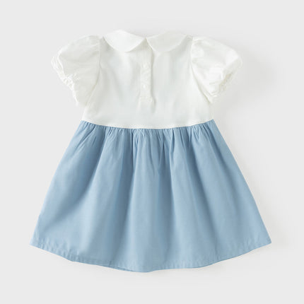 Toddler Girls Summer Beige Doll Collar College-style Fake-two-piece Dress