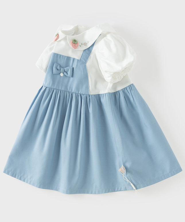 Toddler Girls Summer Beige Doll Collar College-style Fake-two-piece Dress