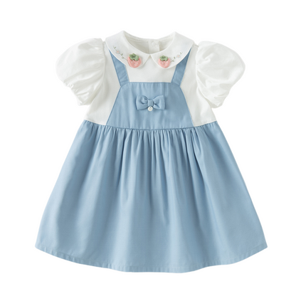 Toddler Girls Summer Beige Doll Collar College-style Fake-two-piece Dress