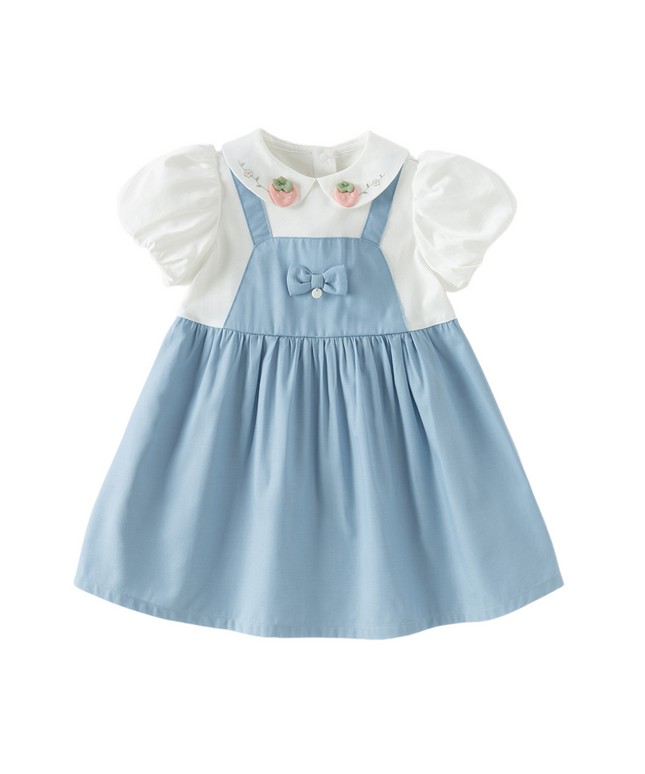 Toddler Girls Summer Beige Doll Collar College-style Fake-two-piece Dress