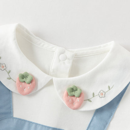 Toddler Girls Summer Beige Doll Collar College-style Fake-two-piece Dress