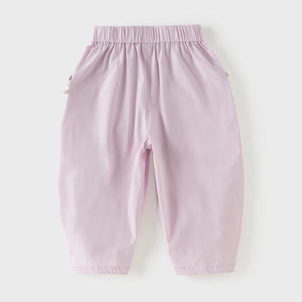 Toddler Girls Summer Purple/Khaki Versatile Adjustable-waist Fashion Pants