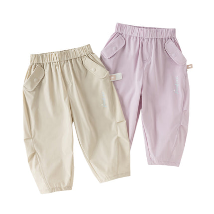 Toddler Girls Summer Purple/Khaki Versatile Adjustable-waist Fashion Pants