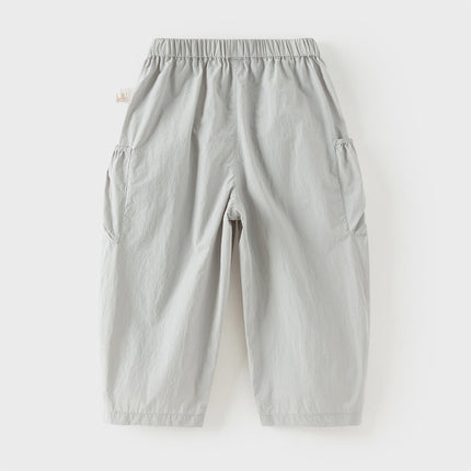 Kids Girls Summer Comfortable Pink/Light Grey Wide Straight-leg Pants