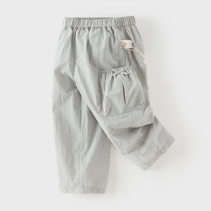 Kids Girls Summer Comfortable Pink/Light Grey Wide Straight-leg Pants