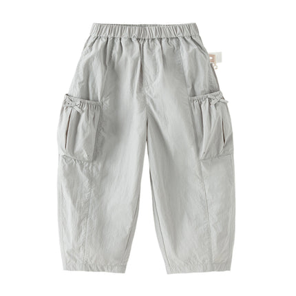 Kids Girls Summer Comfortable Pink/Light Grey Wide Straight-leg Pants