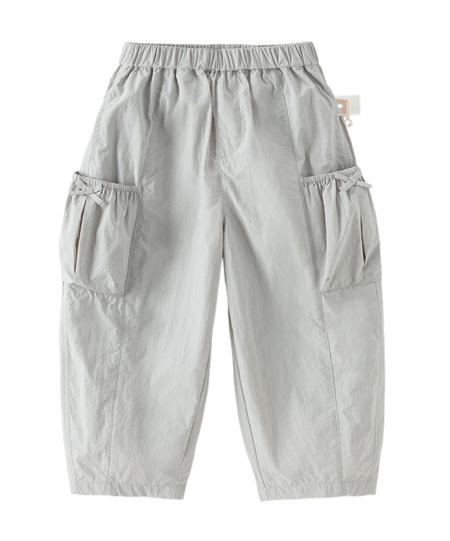 Kids Girls Summer Comfortable Pink/Light Grey Wide Straight-leg Pants