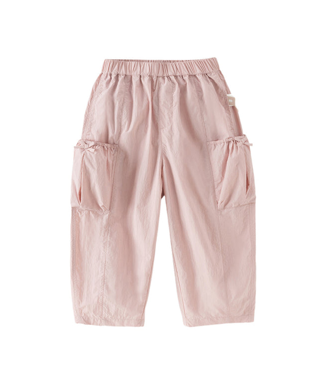 Kids Girls Summer Comfortable Pink/Light Grey Wide Straight-leg Pants