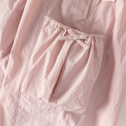 Kids Girls Summer Comfortable Pink/Light Grey Wide Straight-leg Pants