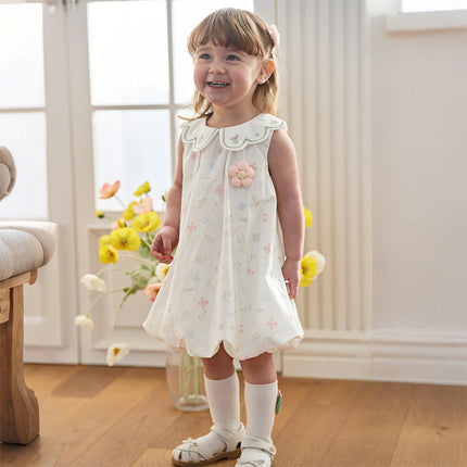 Toddler Girls Summer Adorable Floral Print Soft Cotton A-line Bubble Dress