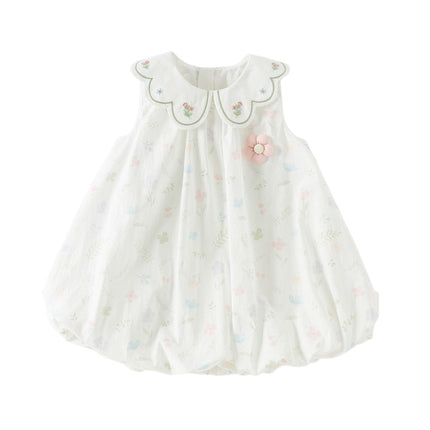 Toddler Girls Summer Adorable Floral Print Soft Cotton A-line Bubble Dress