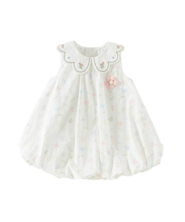 Toddler Girls Summer Adorable Floral Print Soft Cotton A-line Bubble Dress
