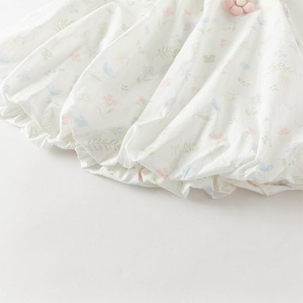 Toddler Girls Summer Adorable Floral Print Soft Cotton A-line Bubble Dress