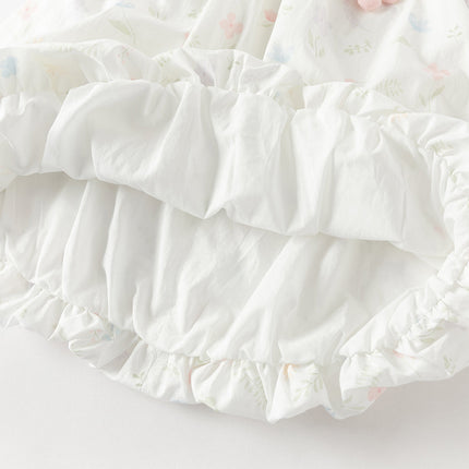 Toddler Girls Summer Adorable Floral Print Soft Cotton A-line Bubble Dress
