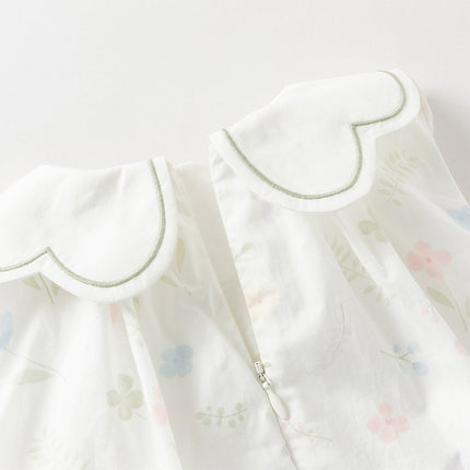 Toddler Girls Summer Adorable Floral Print Soft Cotton A-line Bubble Dress