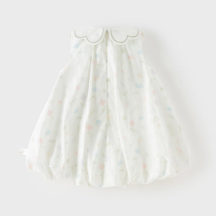 Toddler Girls Summer Adorable Floral Print Soft Cotton A-line Bubble Dress