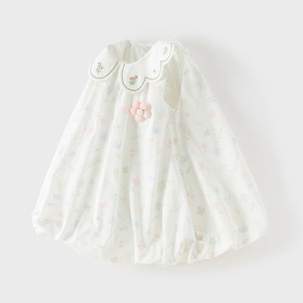 Toddler Girls Summer Adorable Floral Print Soft Cotton A-line Bubble Dress