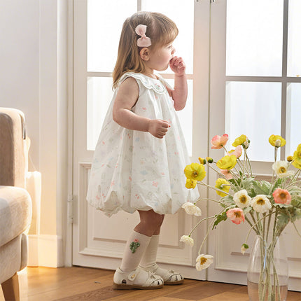 Toddler Girls Summer Adorable Floral Print Soft Cotton A-line Bubble Dress
