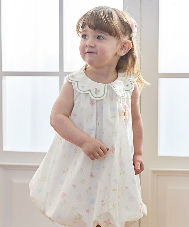 Toddler Girls Summer Adorable Floral Print Soft Cotton A-line Bubble Dress