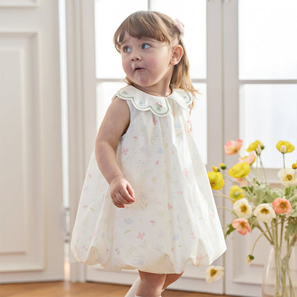 Toddler Girls Summer Adorable Floral Print Soft Cotton A-line Bubble Dress