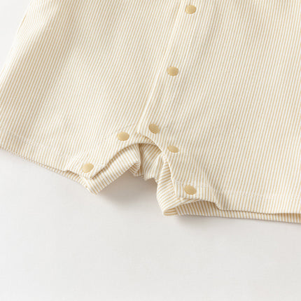 Toddler Boys Summer Khaki Breathable Fake-two-piece Short Sleeve Rompers