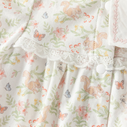 Baby Girls Summer Cute Squirrel Print Beige Cotton Breathable Indoor Rompers