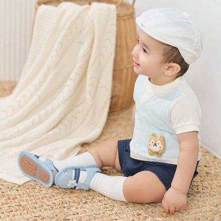 Baby Boys Summer Blue White Striped Casual Soft Round Collar Rompers