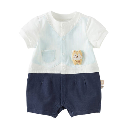 Baby Boys Summer Blue White Striped Casual Soft Round Collar Rompers