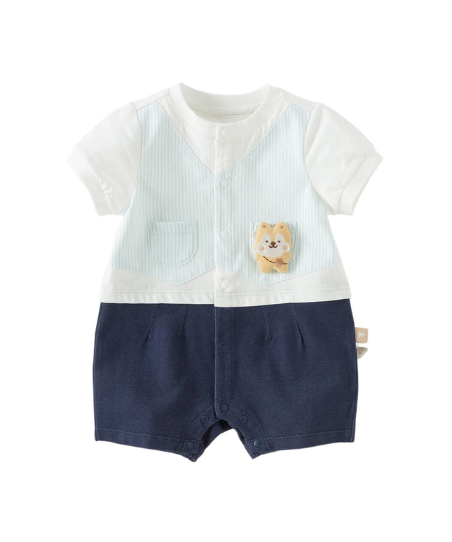 Baby Boys Summer Blue White Striped Casual Soft Round Collar Rompers