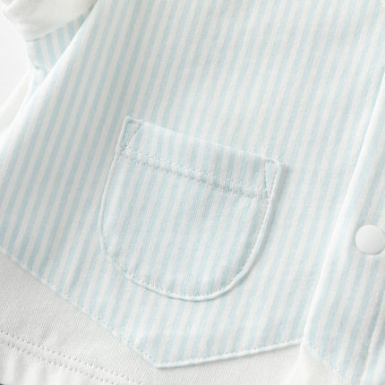 Baby Boys Summer Blue White Striped Casual Soft Round Collar Rompers