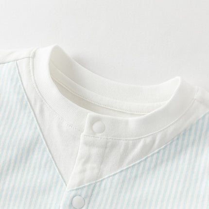 Baby Boys Summer Blue White Striped Casual Soft Round Collar Rompers