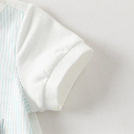 Baby Boys Summer Blue White Striped Casual Soft Round Collar Rompers