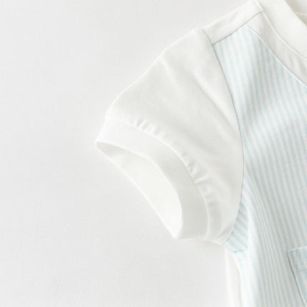 Baby Boys Summer Blue White Striped Casual Soft Round Collar Rompers