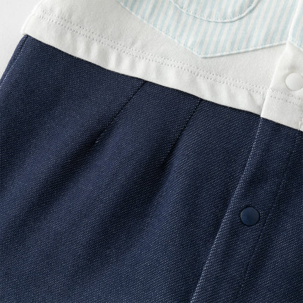 Baby Boys Summer Blue White Striped Casual Soft Round Collar Rompers