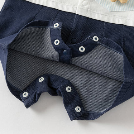 Baby Boys Summer Blue White Striped Casual Soft Round Collar Rompers
