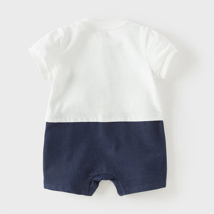 Baby Boys Summer Blue White Striped Casual Soft Round Collar Rompers
