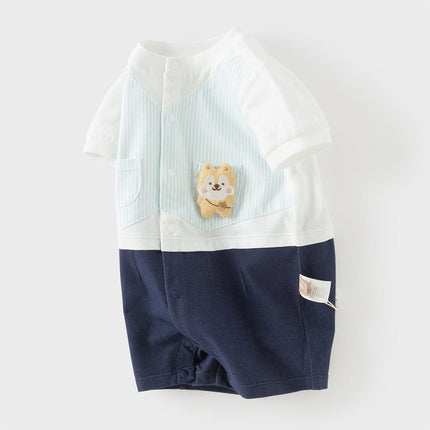 Baby Boys Summer Blue White Striped Casual Soft Round Collar Rompers