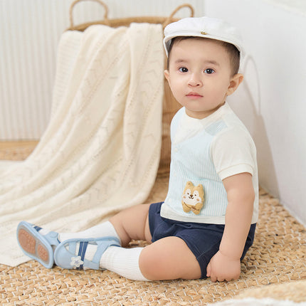Baby Boys Summer Blue White Striped Casual Soft Round Collar Rompers