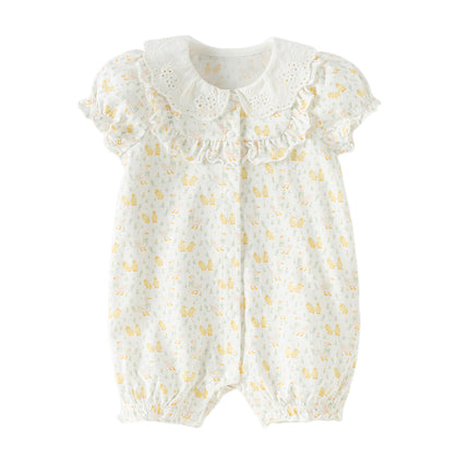 Baby Girls Summer Cute Duck Print Beige Breathable Cotton Rompers