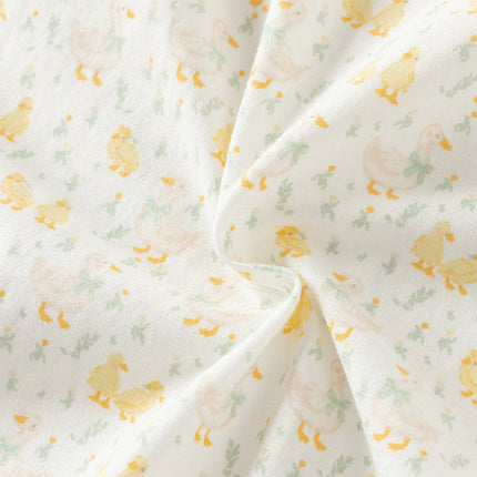 Baby Girls Summer Cute Duck Print Beige Breathable Cotton Rompers