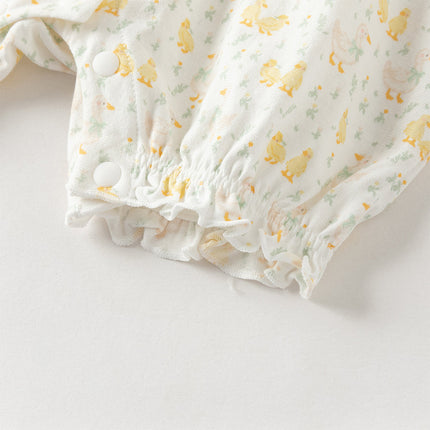 Baby Girls Summer Cute Duck Print Beige Breathable Cotton Rompers