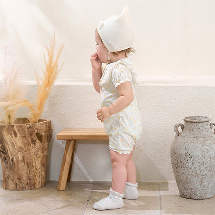 Baby Girls Summer Cute Duck Print Beige Breathable Cotton Rompers