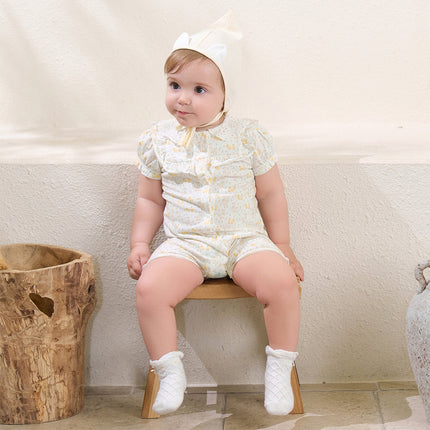 Baby Girls Summer Cute Duck Print Beige Breathable Cotton Rompers